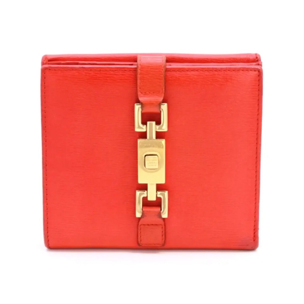 Auth Gucci Wallet Bifold Short Card Purse Jackie GG Leather Red Authentic